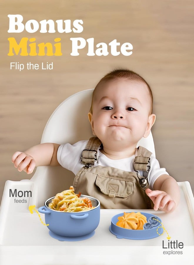 Bakpoco Baby Suction Bowls with Lids 4-Pack, 2-in-1 Stainless Steel 304 Toddler Bowl & Removable Silicone Suction Kids Bowl Plate Set Non Toxic Snack Dishes for Self-Feeding, Ocean Explorer Set - Image 4